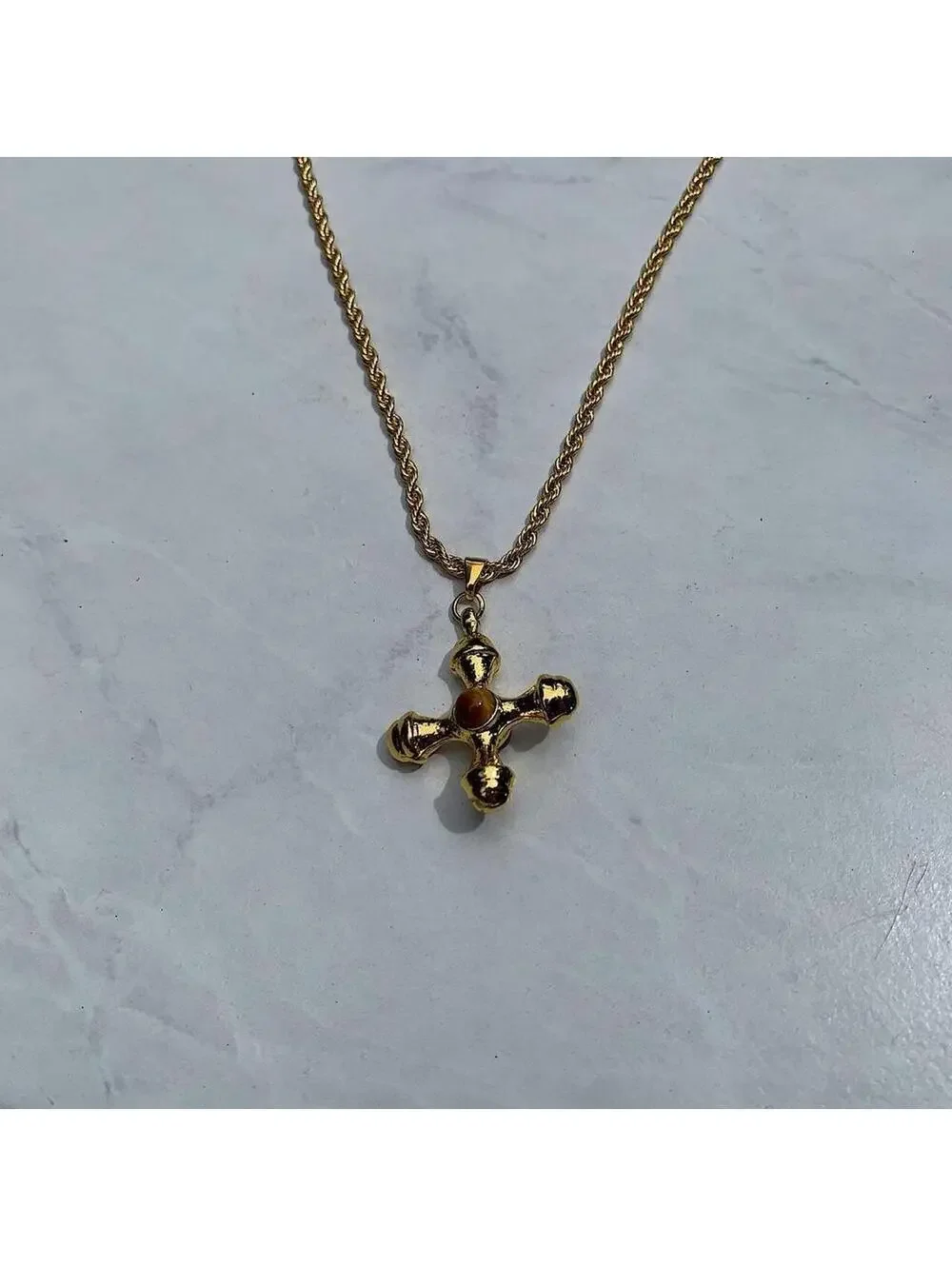 Y2k 2000s style Cyber Star Cross Pendant Gold Rope Chain Necklace. Stainless